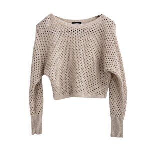 Express Gold Metallic Cropped Open Knit Sweater Womens Size XS Y2K Style Grunge